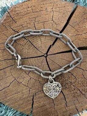 John Hardy Silver-Tone Rope Link Bracelet with Heart Charm